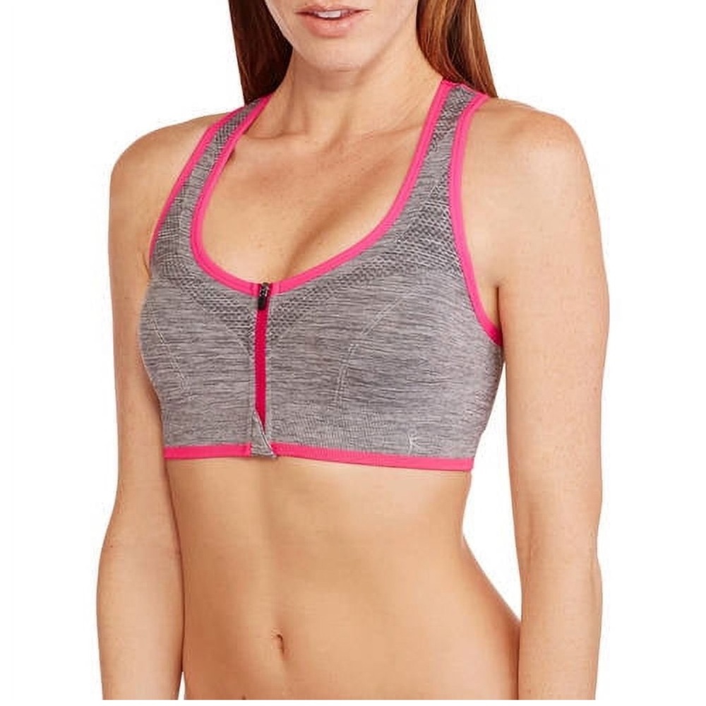 Danskin Now Gray and Pink Sports Bra with Front Zipper
